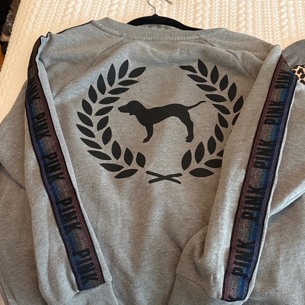 PINK Victoria's Secret Gray Sweatshirt with Black Accents - Picture 2 of 5